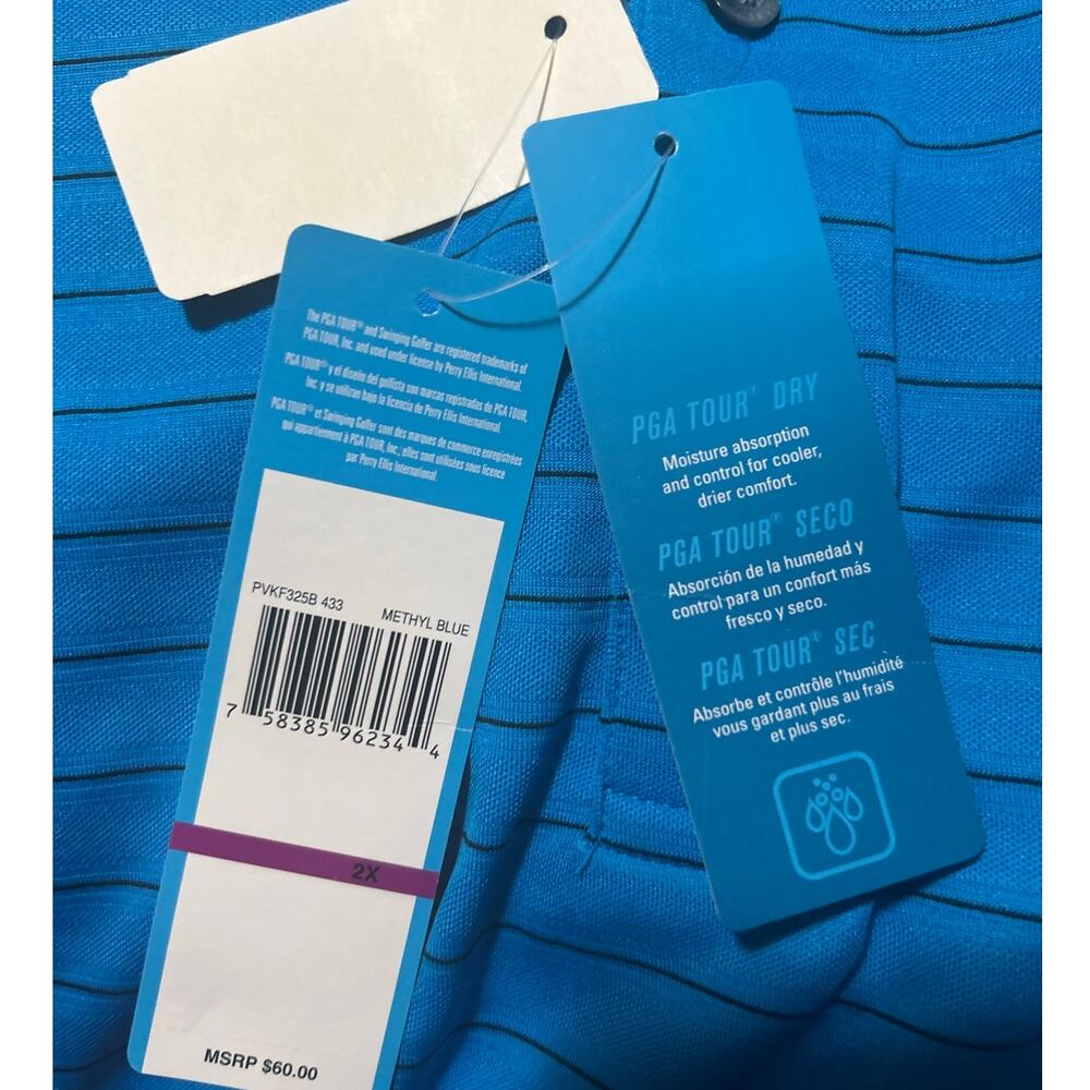 PGA Tour Men's Blue Black Striped Short Sleeve Quarter Button Shirt Size 2X - Picture 6 of 8
